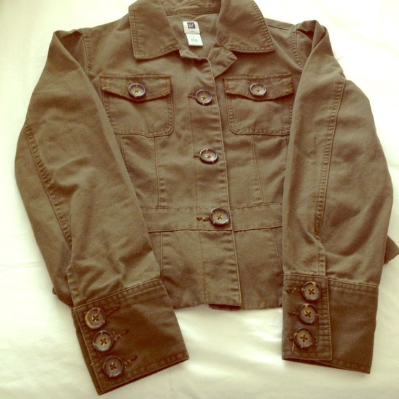 Army green cropped cotton jacket