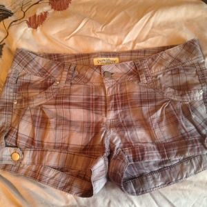 Gray and red striped shorts