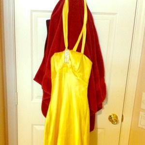 Yellow homecoming dress, slick, knee high dress