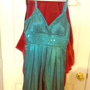 Teal, silk dress