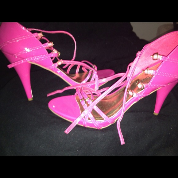 Bright pink strappy heels