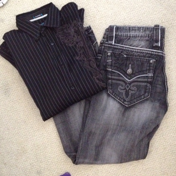 Men's Roar satin black button-up