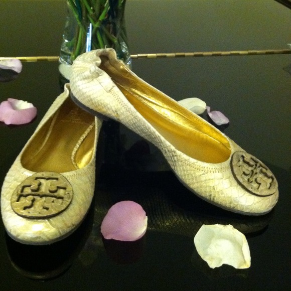 Tory Burch Gold "Reese" Distressed Leather