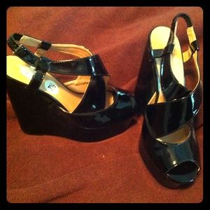 Sbicca black patent wedges. New. Never worn
