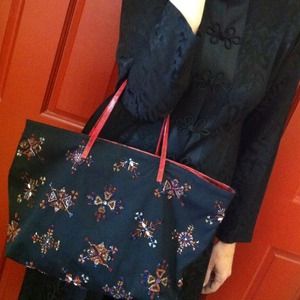 Authentic Fendi  black silk and beaded handbag