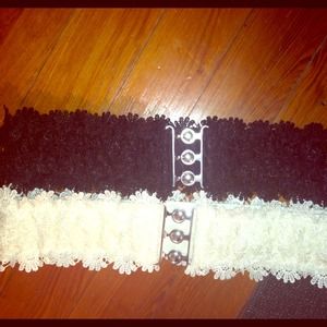 Black and white lace belts. Sold as set.