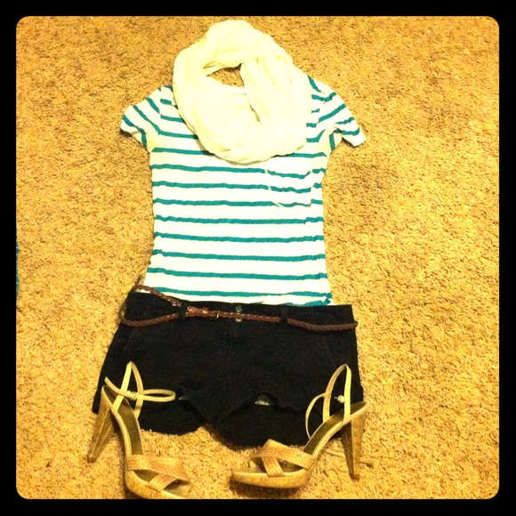 Teal and white striped shirt with pocket!