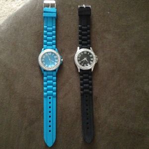 Blue and black rhinestone watches