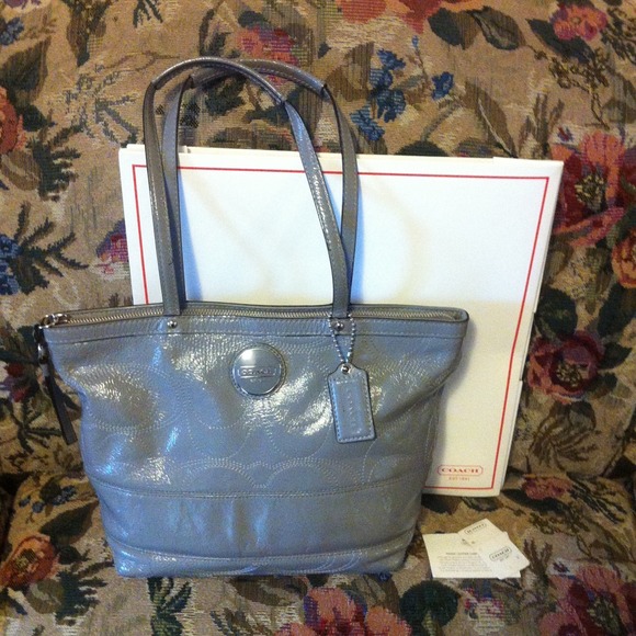 Authentic Coach Silver Patent Leather Bag
