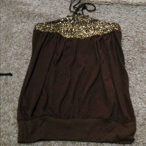 Brown and gold shirt.