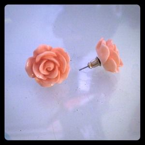Coral colored flower earrings