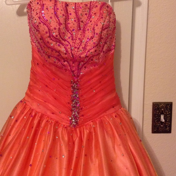 Sequenced Coral Ballroom Gown