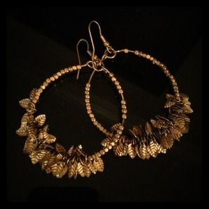 Gold hoop leaf earrings