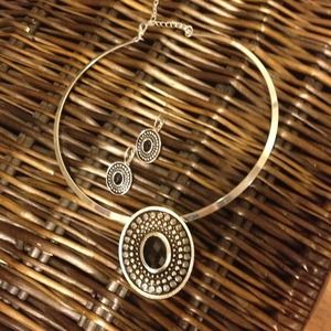 Silver and black earring and necklace set