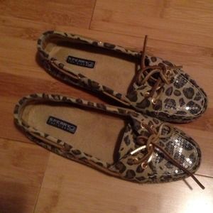 Sperrys sequined leopard moccasins