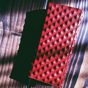 Red geometric patterned wallet