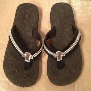RESERVED Montana West cross bling flip flops