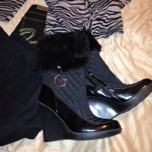 SOLD Guess Emilia faux fur wedged boots