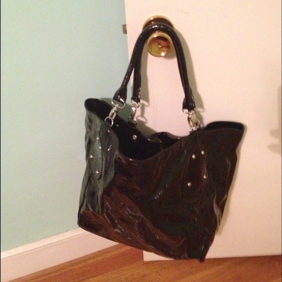 Black Animal Print Patent Leather Tote