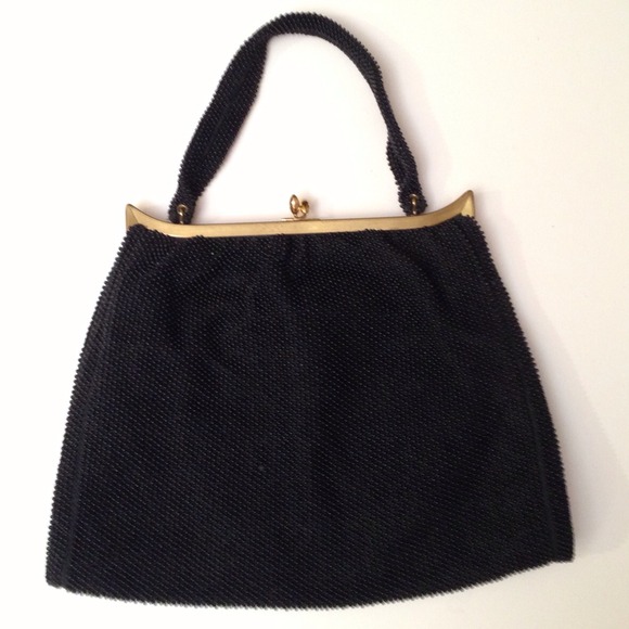 Vintage Lumured Petite Black Bead Large Handbag