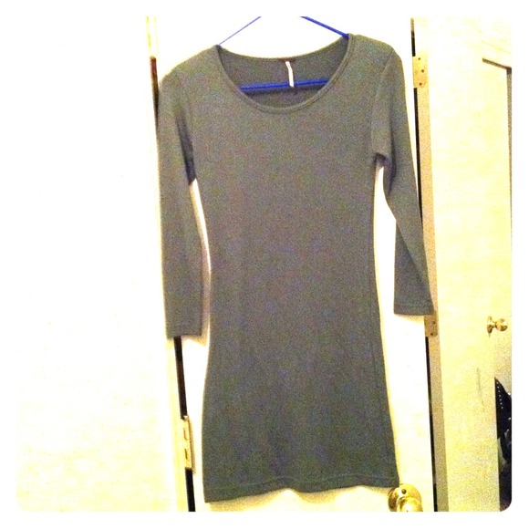 3/4 length sleeve olive sweater dress