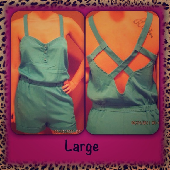 Teal crisscross romper