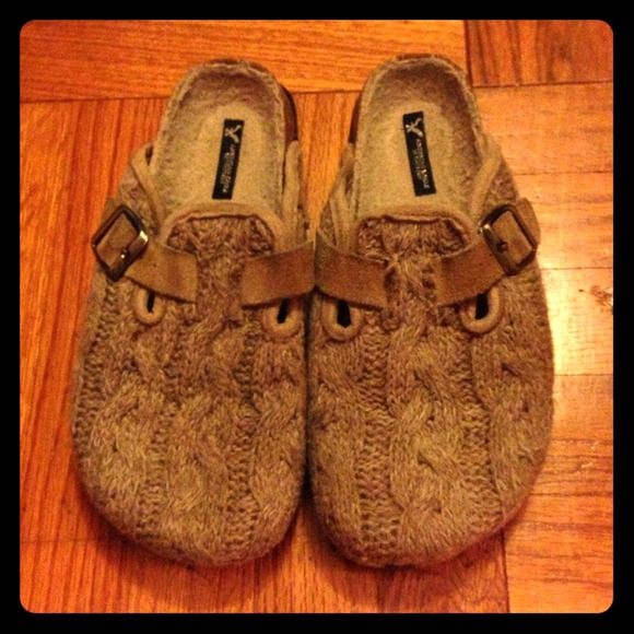 Tan American Eagle sweater clogs