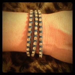 Blue Leather Rhinestoned Wrap Bracelet Blue Leather Rhinestoned Wrap Bracelet