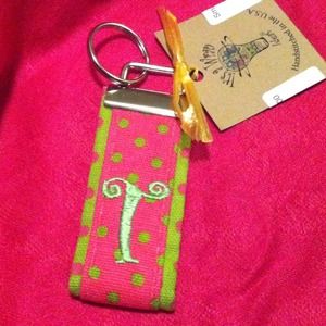Pink Polka Dot T Keychain