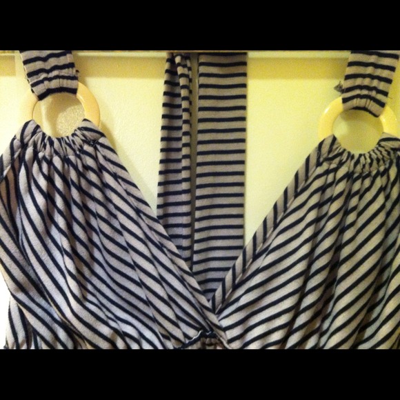 Striped grey and black halter jersey dress - Picture 2 of 4