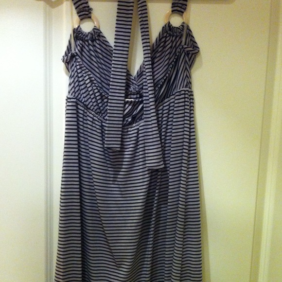 Striped grey and black halter jersey dress - Picture 3 of 4