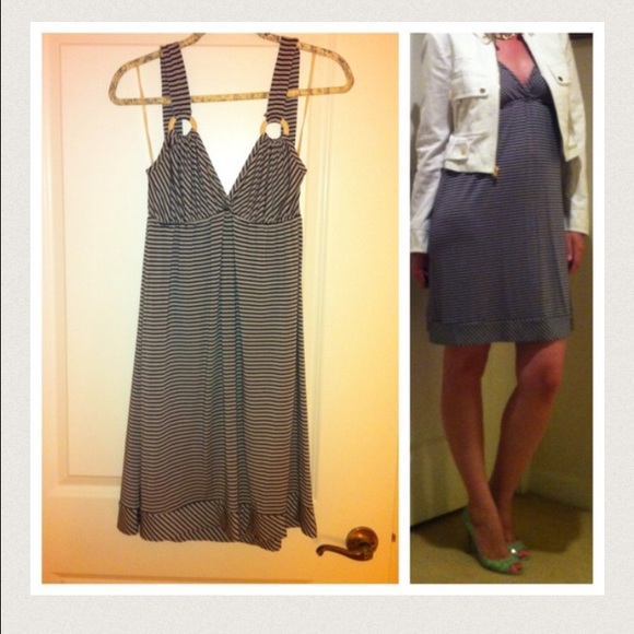 Striped grey and black halter jersey dress - Picture 4 of 4