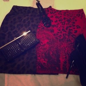 💀Grey & Red Leopard Print Pencil Skirt✏ & wallet