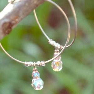 Sterling Silver & Pink Swarovski Hoop Earrings