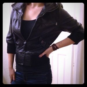 Faux Leather 3/4 Length Sleeve Jacket!