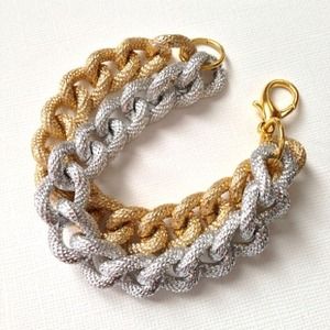 Chunky Gold & Silver Faux Pave Chain Bracelet