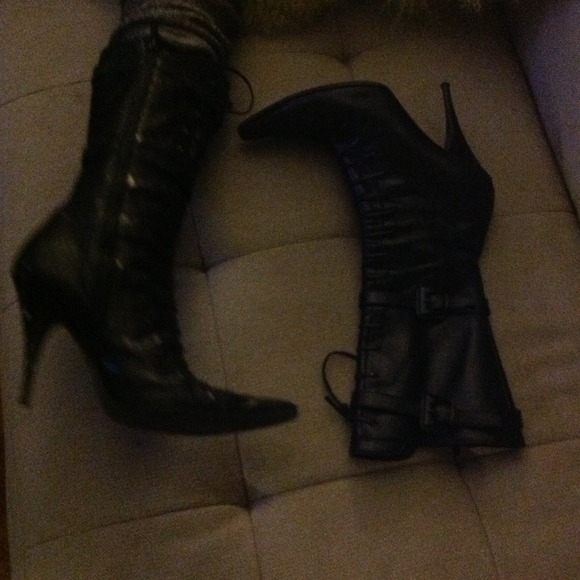 Black leather lace boot