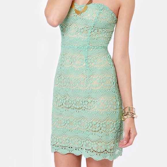 Strapless Mint Green Laced Dress