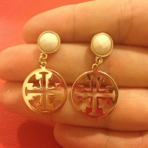 Tory Burch gold tone & cream earrings
