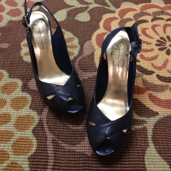 Jessica Simpson Shoes - 🎀 Navy Leather Jessica Simpson Heels 🎀