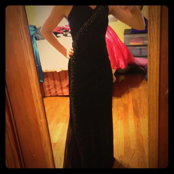 Black chiffon halter top dress