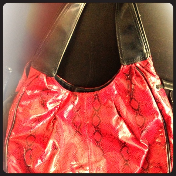 Nine West Red and Black Snakeskin Print Bag