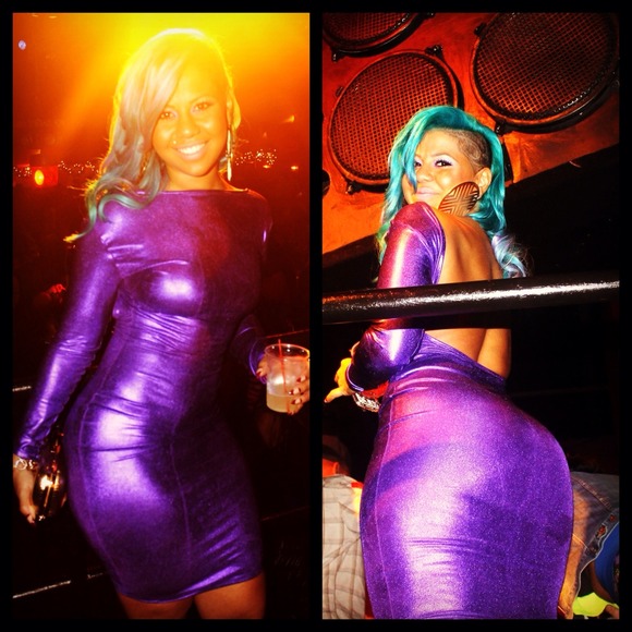 Purple metallic open back dress