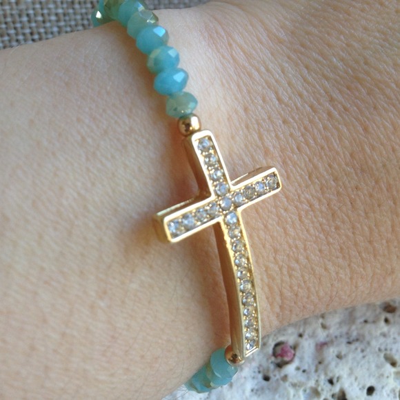 Holy Water Cross Bracelet in Green Malachite SOLDCrystal Cross Bracelet, Sea Foam Greens &Blues