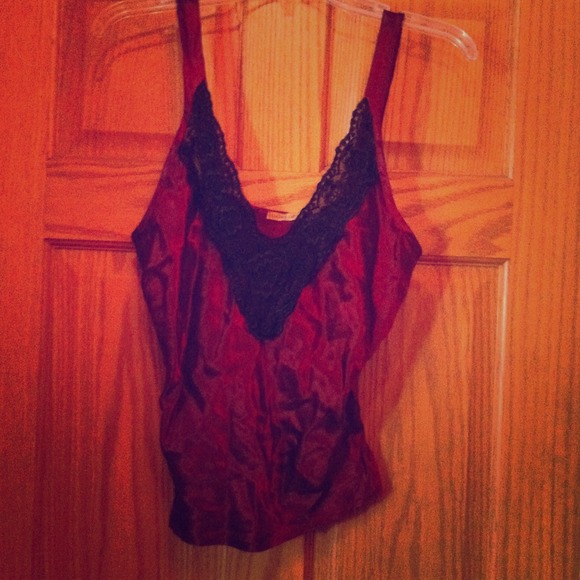 Maroon & black lace satin cami (med)