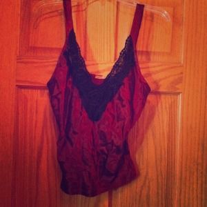 Maroon & black lace satin cami (med)
