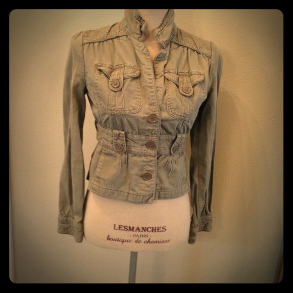 Khaki green army style cropped jacket sz S $7