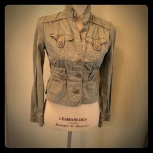 Khaki green army style cropped jacket sz S $7