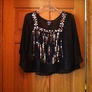 NWOT sheer black sequence top (xl) ~ never worn
