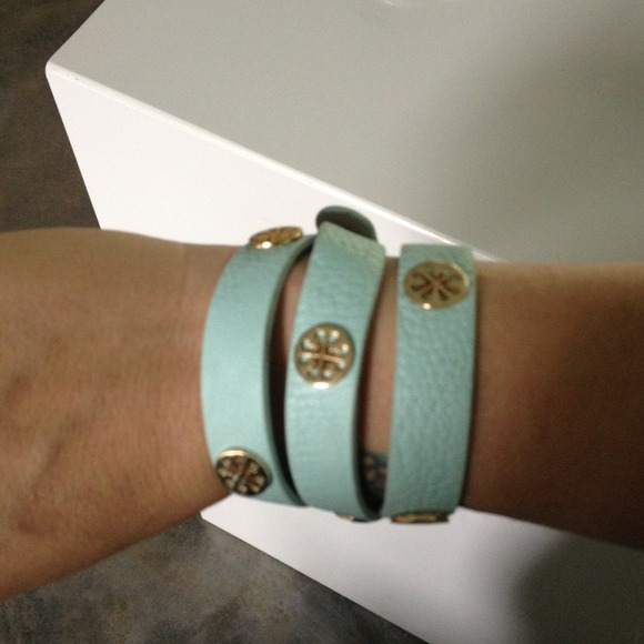 Tory inspired mint leather wrap bracelet